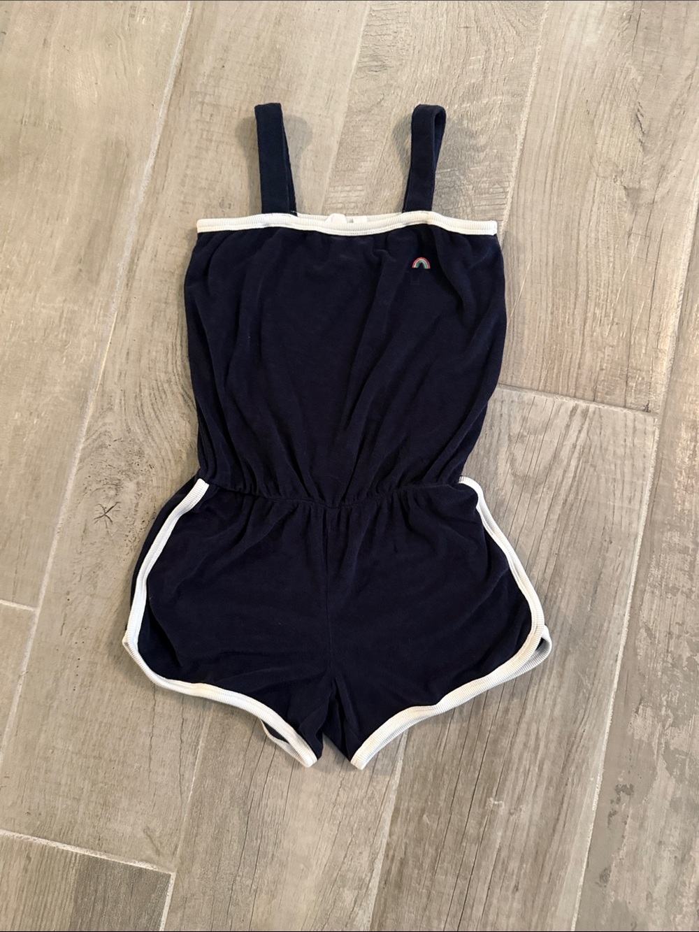 GAP Navy Romper with White Trim and Rainbow Accent